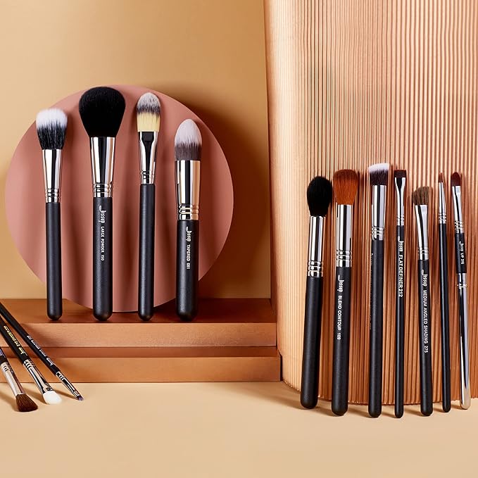 Jessup Makeup Brushes Set Professional 27 pcs Brush Makeup Premium Synthetic Foundation Contour Powder Blush Highlighter Eyeshadow Concealer Brow Face Make Up Brushes Tools Black/Silver T133-FemmiqueWomen