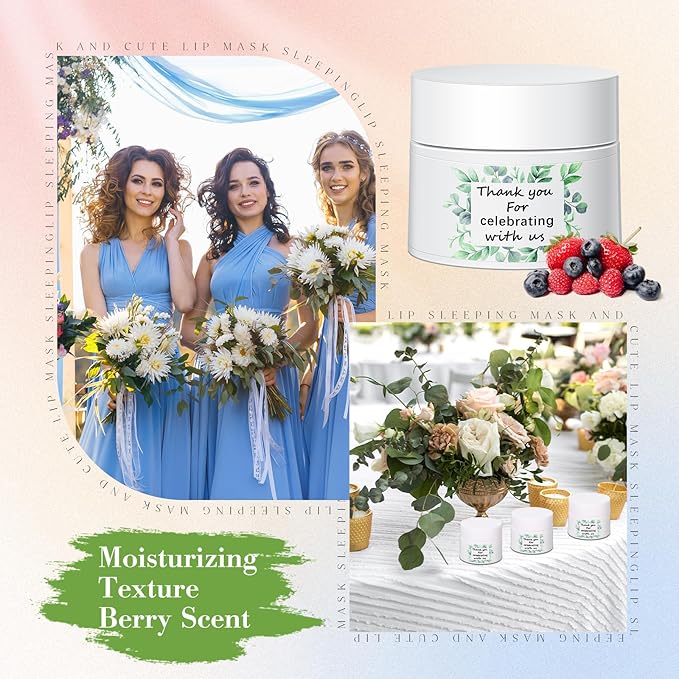 12 Pcs Thank You Lip Sleeping Mask Bulk Bridal Shower Gifts for Guests Thank You for Celebrating with Us Lip Mask Moisturize Nourish for Wedding Bridal Shower Favor Christmas Gift(Eucalyptus)-FemmiqueWomen