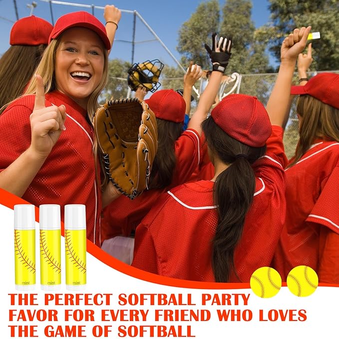 24 Pcs Softball Lip Balm Softball Team Gifts Softball Party Favors Softball Lip Balm Gift for Softball Team Softball Party Guest Supplies-FemmiqueWomen