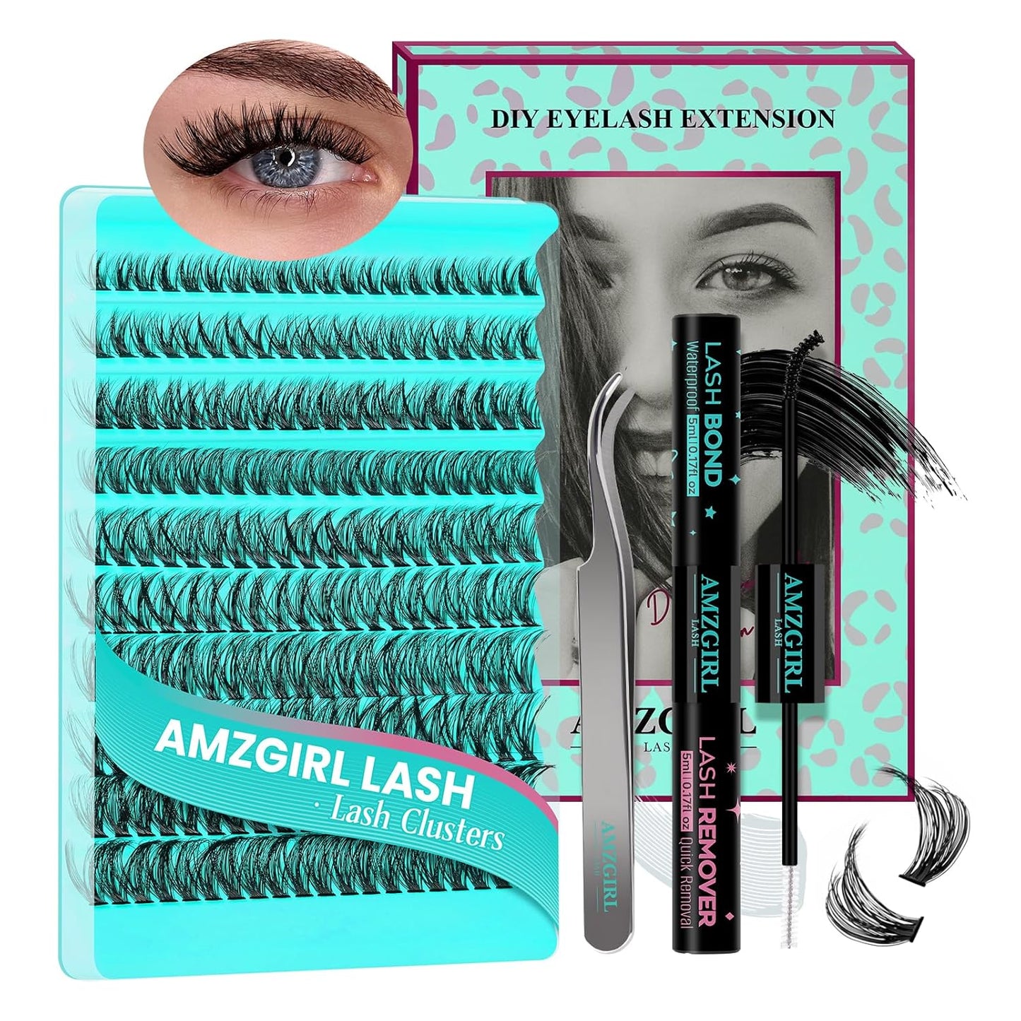 Lash Clusters Kit 200PCS 50D Eyelash Extension Kit D Curl Wispy Eyelash Clusters DIY Natural Individual Lashes Kits Lashes Extensions Kit with Lash Bond and Remover Eyelash Tweezer at Home-FemmiqueWomen