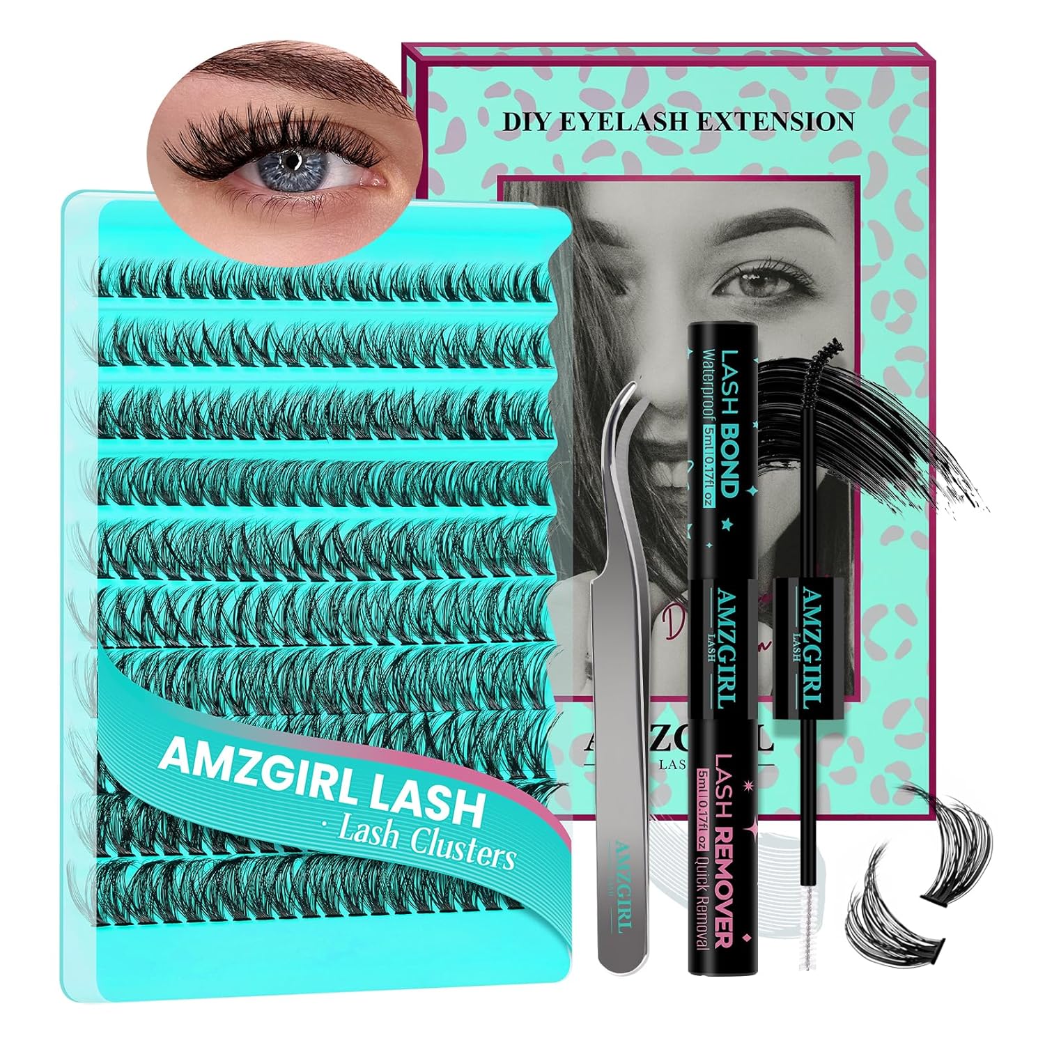 Lash Clusters Kit 200PCS 50D Eyelash Extension Kit D Curl Wispy Eyelash Clusters DIY Natural Individual Lashes Kits Lashes Extensions Kit with Lash Bond and Remover Eyelash Tweezer at Home-FemmiqueWomen
