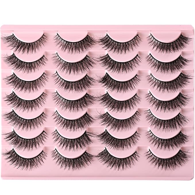 FARRED Cat Eye Lashes Short Natural Eyelashes Fluffy Wispy Lashes 14 Pairs False Lash Wispy Volume Fake Eyelash Faux Mink Strip Lashes Pack for Daily Makeup (F13 | 7-14 mm)-FemmiqueWomen