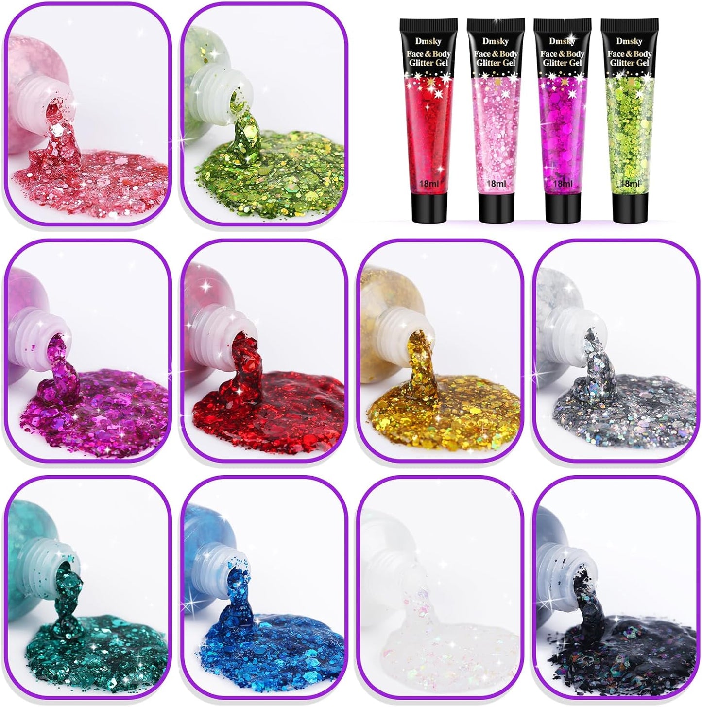 10 Colors Body Glitter,Face Glitter Makeup for Kids Women,Sparkly Chunky Hair Glitter for Eye Lip Hair Nails,Mardi Gras Glitter Makeup Face Paint,Singer Concerts Disco Rave Festival Accessories-FemmiqueWomen