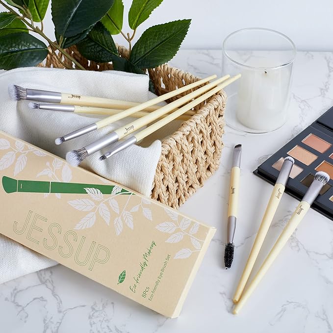 Jessup Eyeshadow Brush Set 8pcs Eye Makeup Brushes Premium Cruelty-Free Eyeshadow Blending Concealer Eyebrow Eyeliner Spoolie Brush Kit T328-FemmiqueWomen