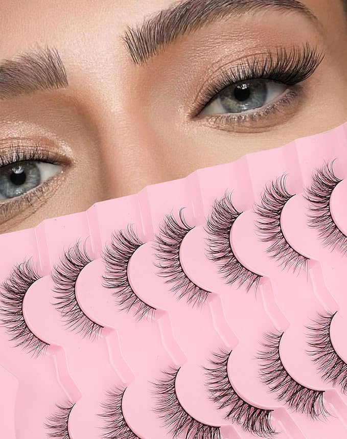 Cat Eye Lashes Short Strip Lashes Natural Looking False Eyelashes Wispy Fake Lashes Fluffy False Eyelashes Think Eye Lashes Pack 7 Pairs-FemmiqueWomen