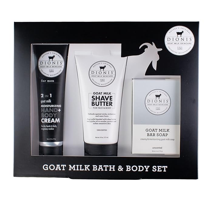 Dionis Goat Milk Skincare Men's Unscented Bath & Body 3pc Gift Set - Blended Shea Butter & Jojoba Oil Shave Butter For Sensitive Skin, Unscented Hydrating Moisturizer & Nourishing Bar Soap For Men-FemmiqueWomen