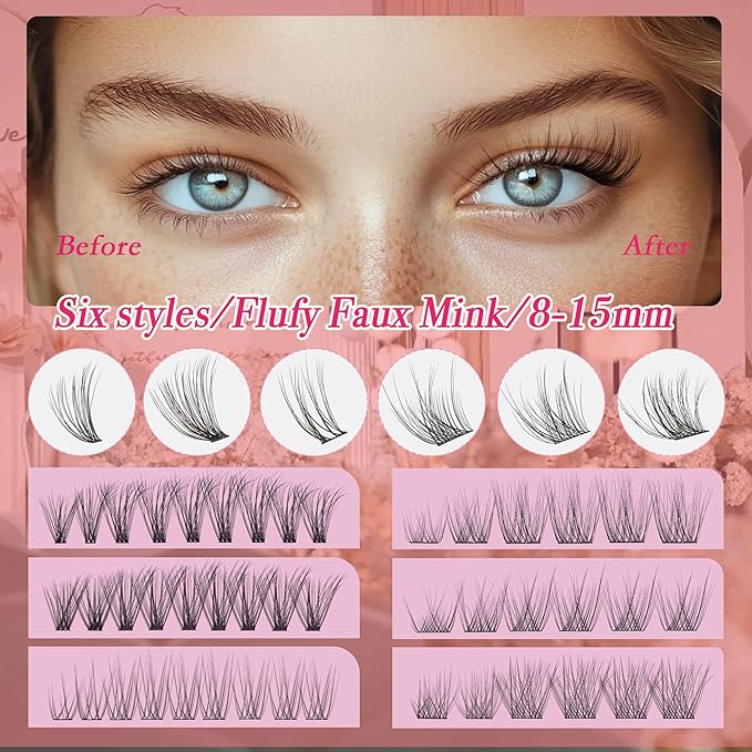 Lash Clusters - Dark Brown Lashes 360PCS Natural Wispy Fluffy Eyelash Clusters 8-16 MM Eyelash Extensions D Curl Faux Mink Lash Extensions DIY at Home-FemmiqueWomen