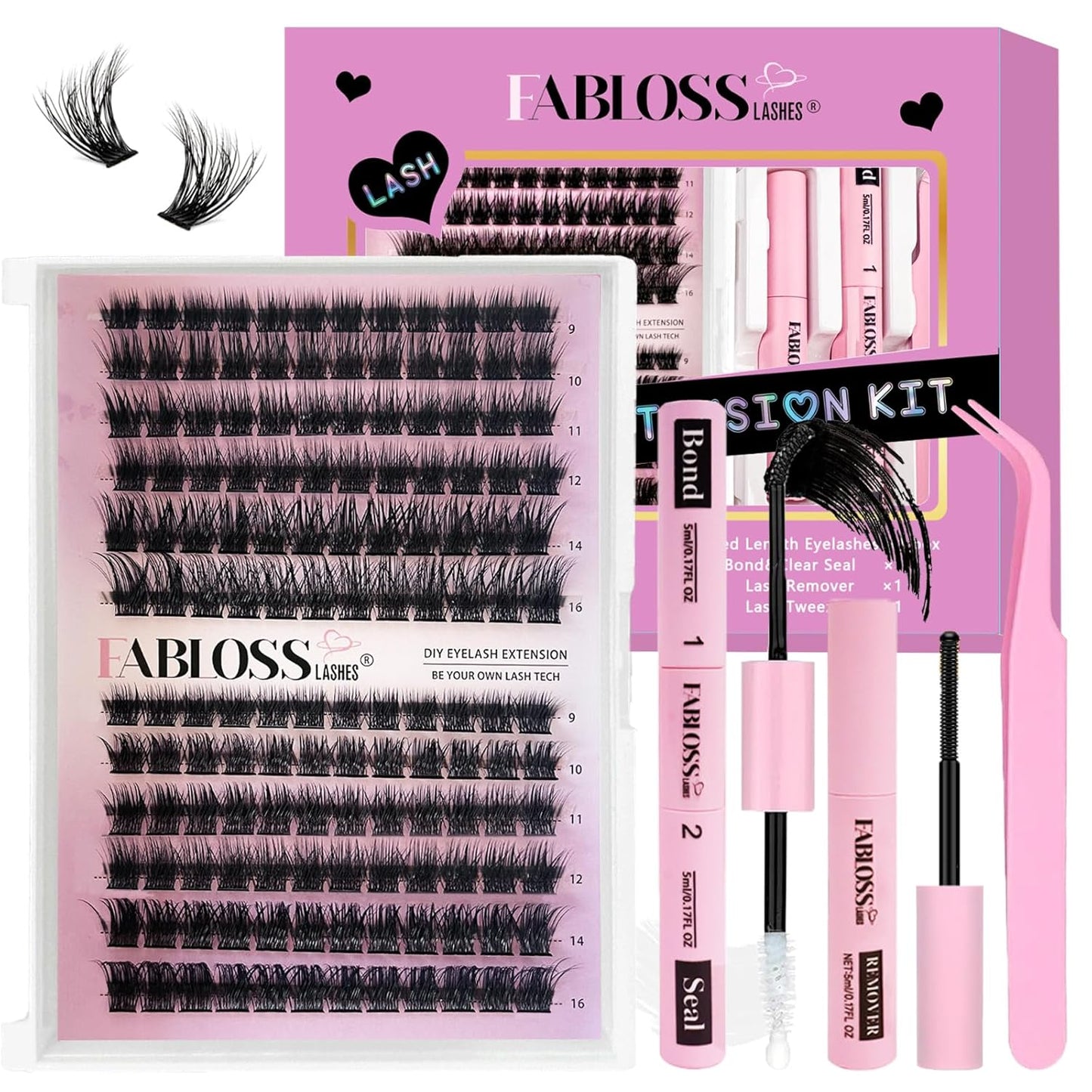 Lash Clusters Kit Fluffy 144Pcs Lash Clusters DIY Eyelash Extension Kit 80D Individual Lashes Clusters Kit With Lash Bond And Seal, Lash Remover, Lash Tweezers(80D, 9-16mm, Kit)-FemmiqueWomen