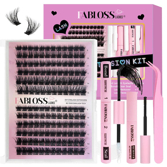 Lash Clusters Kit Fluffy 144Pcs Lash Clusters DIY Eyelash Extension Kit 80D Individual Lashes Clusters Kit With Lash Bond And Seal, Lash Remover, Lash Tweezers(80D, 9-16mm, Kit)-FemmiqueWomen