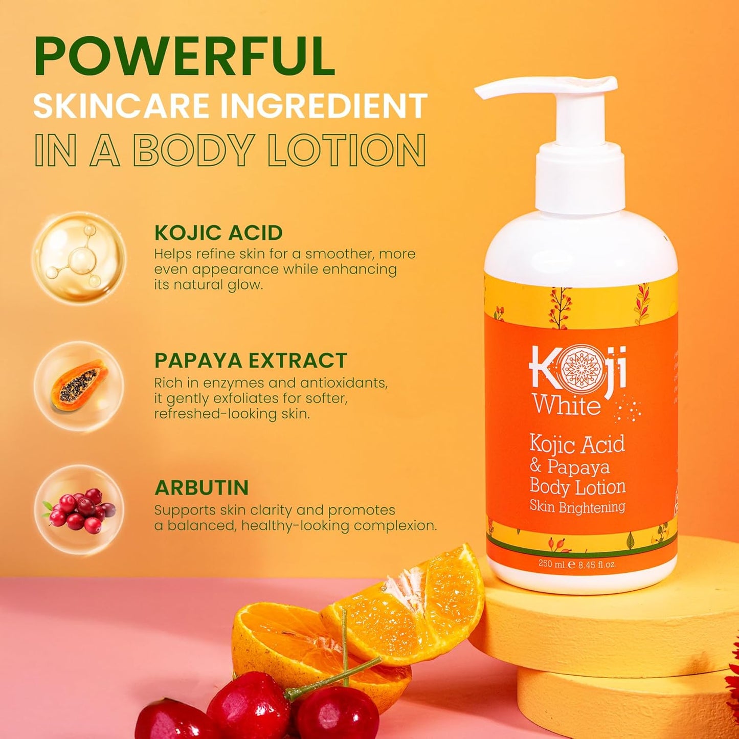 Koji White Kojic Acid & Papaya Body Lotion, Women Gift Sets for Exfoliating, Skin Brightening, Moisturizer, Radiance, Even Tone, Age Spots & Sun Damaged, Vegan, Paraben-Free, 8.45 Fl Oz (2 Bottles)-FemmiqueWomen