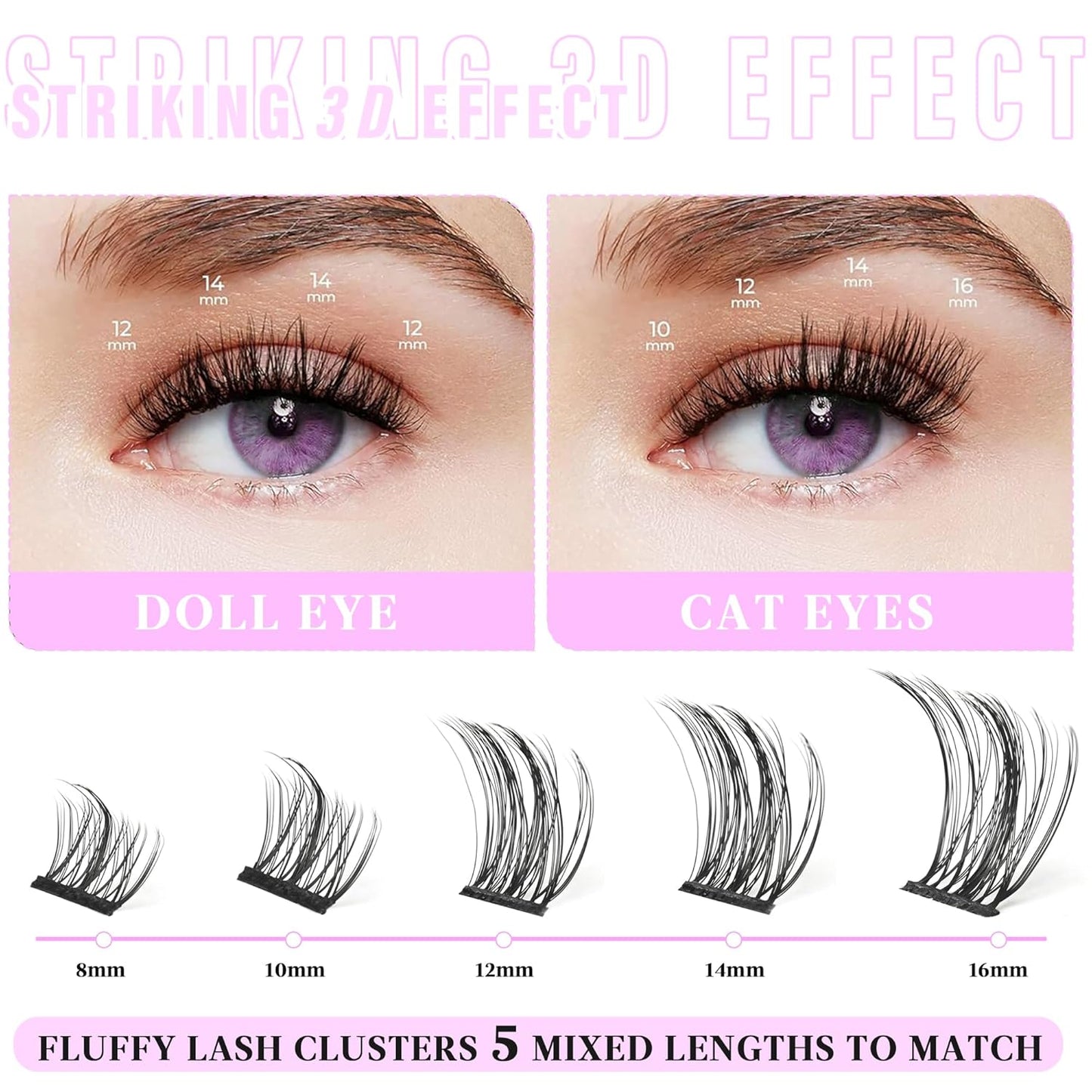 Manga Lash Clusters Eyelash Extensions Wispy Anime Eyelash Clusters Lash Extension 60pcs 8-16MM D Curl Volume Individual Lashes Clusters Natural spiky lash clusters DIY Eyelash Extension at Home-FemmiqueWomen