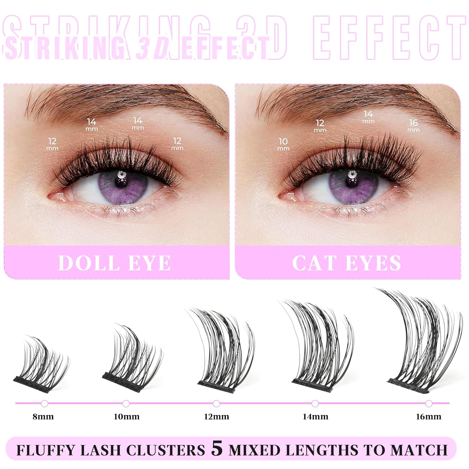Manga Lash Clusters Eyelash Extensions Wispy Anime Eyelash Clusters Lash Extension 60pcs 8-16MM D Curl Volume Individual Lashes Clusters Natural spiky lash clusters DIY Eyelash Extension at Home-FemmiqueWomen