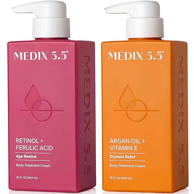 Medix 5.5 Retinol Body Lotion + Argan Oil Cream 2PC Skin Care Set Body & Face Moisturizer | Firming Body Lotion Bundle Reduces Look Of Wrinkles, Cellulite, Crepey Skin, & Uneven Skin Tone, 2PC-FemmiqueWomen