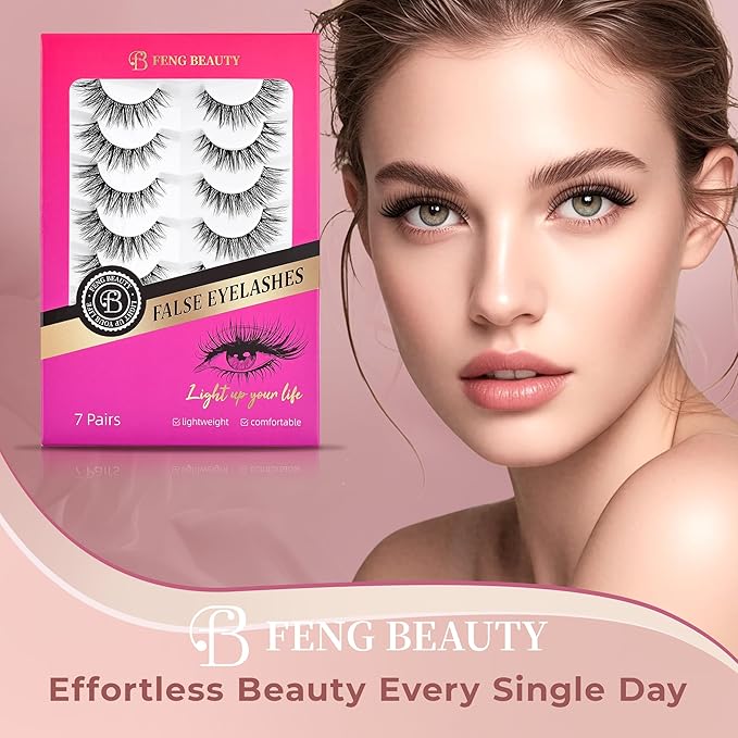 Wispy Lashes - Natural False Eyelashes Strip Lashes with Clear Band for Daily Wear 7 Pairs Cat Eye Lashes 12mm Reusable Fake Lashes That Look Like Extensions-FemmiqueWomen