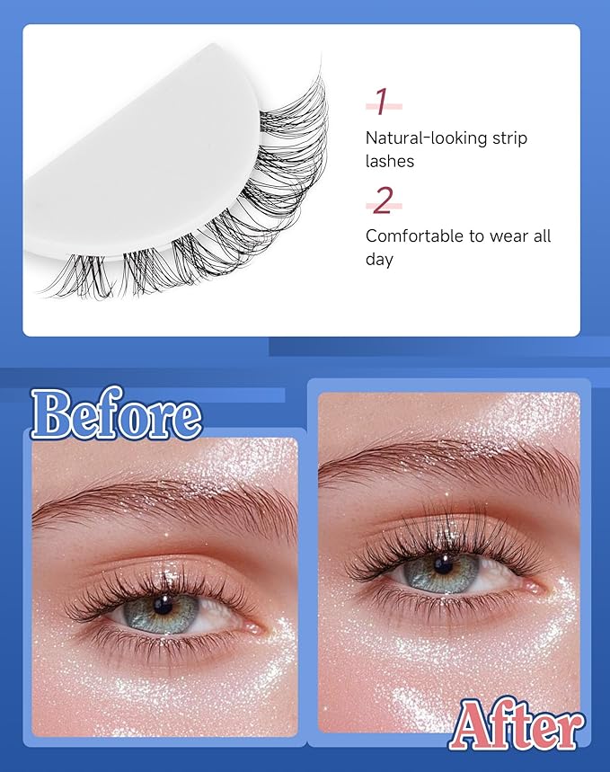 Lashes Natural CLear Band Wispy False Eyelashes Natural Look Flared Strip Eyelash False Eye Lash Soft 7 Pairs Everyday SF-02-FemmiqueWomen