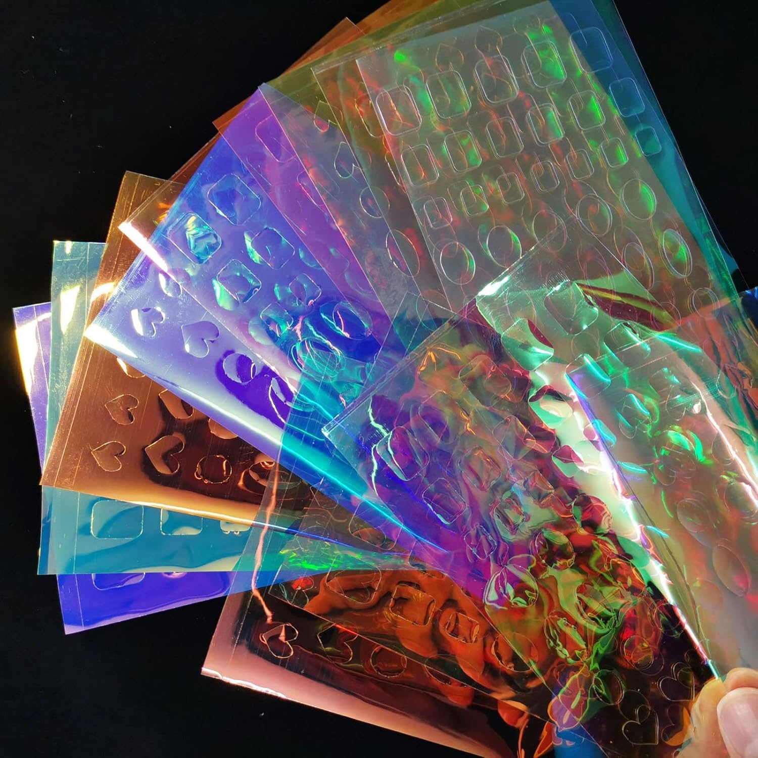 11 Sheets Aurora Nail Foil Stickers, Laser Glass Paper 3D Trendy Design Iridescent Cellophane Nail Art Decals, Holographic Film DIY Manicure Decoration Supplies Accessories for Women Girls-FemmiqueWomen