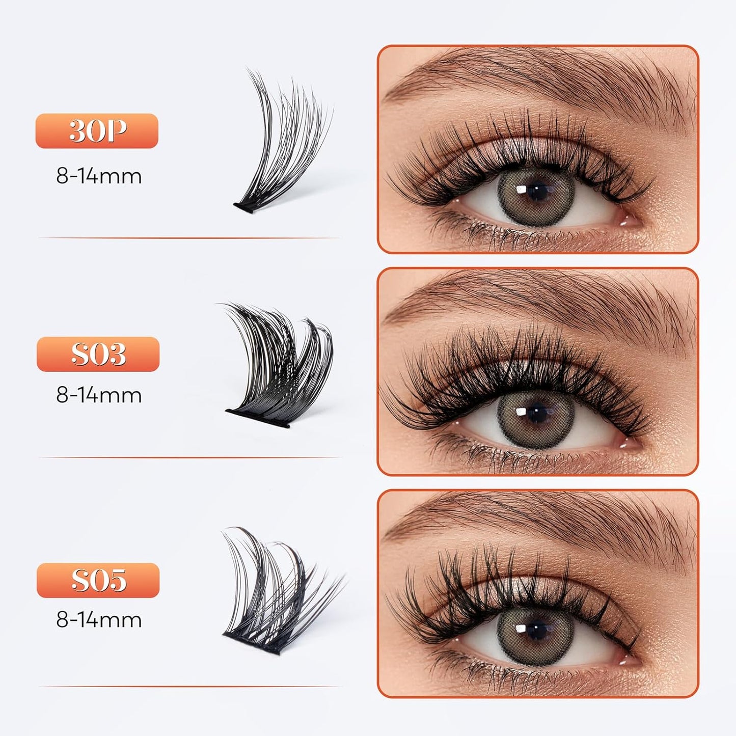 Lash Clusters Kit-VYRILA 0.07mm Wispy 8-14mix C Curl Eyelash Clusters with Lash Bond and Seal Waterproof, Eyelash Tweezers (S03+S05 KIT 138pcs-8-14mix)-FemmiqueWomen