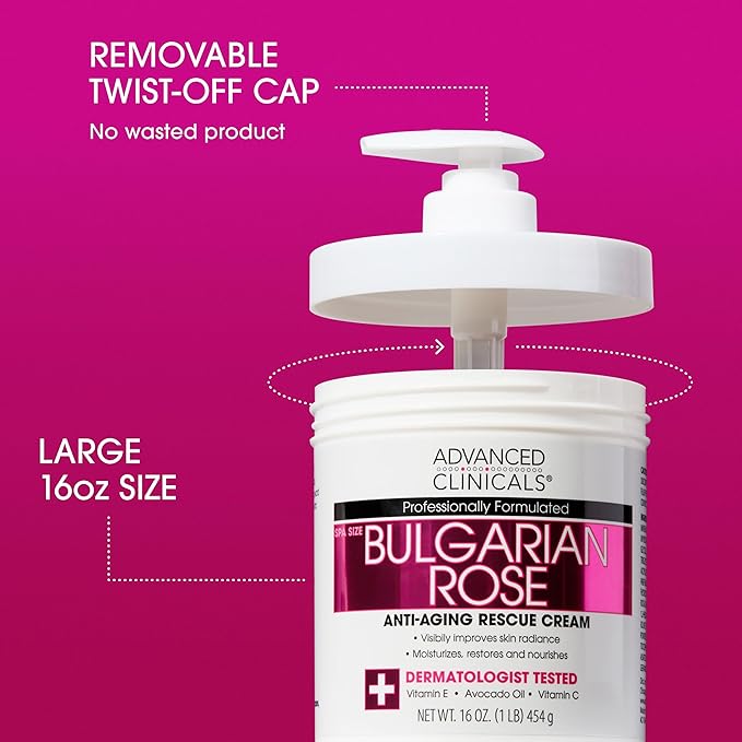 Advanced Clinicals Bulgarian Rose Lotion For Women | Rose Scented Vitamin C Body Lotion Cream | Visible Anti Aging Vitamin E Moisturizer Body Butter Improves Look Of Sagging Dry Skin & Texture, 16 Oz-FemmiqueWomen