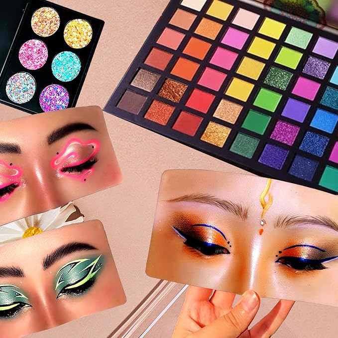 Mannequin Face for Makeup Practice, Makeup Practice Face Board with Makeup Brushes Rhinestones Sticker, Silicone Makeup Mannequin Face for Makeup Artist Supplies(Wheat colored)-FemmiqueWomen