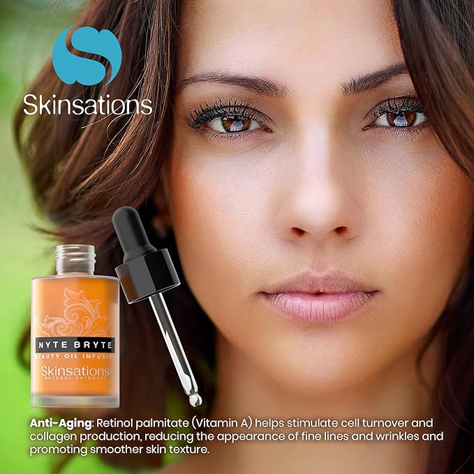 Skinsations - Retinol Face Oil Infusion - NYTE BRYTE - Anti-Aging, Collagen Boosting, Antioxidant Protection, Skin Care - Retinol, Plum Kernel Oil, Sea Buckthorn, Wheat Germ Oil, Vitamin A, Vitamin E-FemmiqueWomen