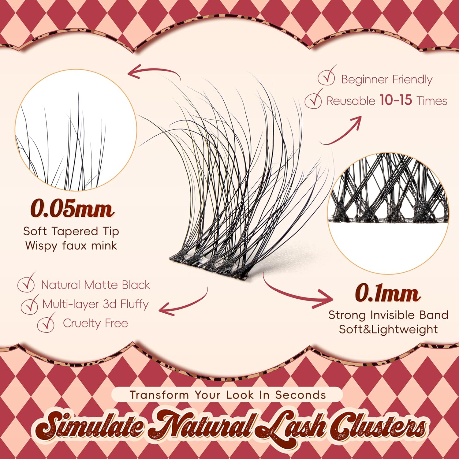 Lash Clusters 0.05mm PBT Fiber Eyelash Clusters, 0.1mm Superfine Invisiband D Curl Diy Lash Extension, 96pcs 8-16mm Individual Like Eyelash Extensions (Dash-D-8-16Mix)-FemmiqueWomen