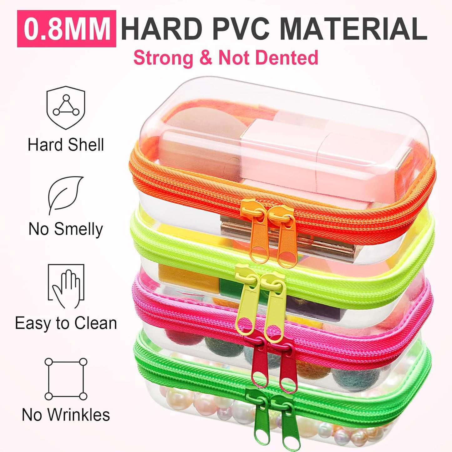 Hoolerry 4 Pcs Hard Clear Zipper Case Makeup Bags Plastic Pencil Pouch Transparent Storage Box Containers for Cosmetics, Snacks, Building Blocks, Puzzles(Fluorescent,5 x 3 x 2 in)-FemmiqueWomen