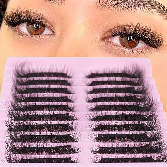 Mink Lashes 10 Pairs False Eyelashes D Lashes Natural Cat Eye Volume Faux Mink Lashes Wispy 18 mm 5D Thick Soft Eyelashes Pack by FANXITON-FemmiqueWomen