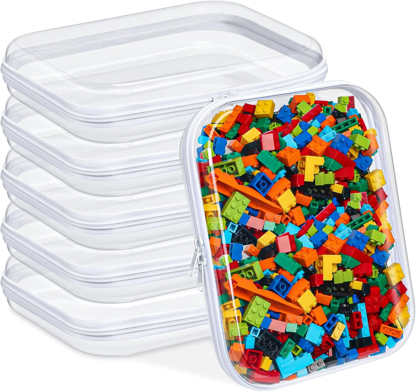 Sanwuta 6 Pcs Clear Hard Zipper Case Pencil Pouches Hard Plastic Zipper Pouches Makeup Bag Transparent Cases for Snacks Plastic Storage Organizer Box for Travel(White,9.84 x 7.87 x 2 Inch)-FemmiqueWomen