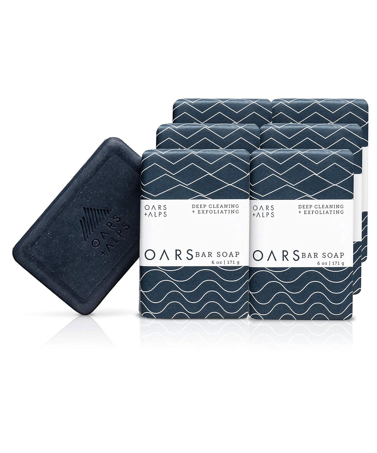 Oars + Alps Blue Charcoal Exfoliating Men's Bar Soap, Dermatologist Tested and Made with Clean Ingredients, Travel Size, 6 Pack, 6 Oz Each-FemmiqueWomen