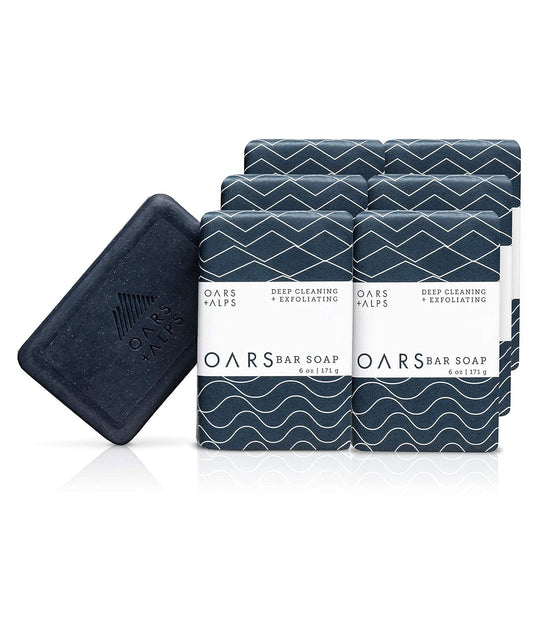 Oars + Alps Blue Charcoal Exfoliating Men's Bar Soap, Dermatologist Tested and Made with Clean Ingredients, Travel Size, 6 Pack, 6 Oz Each-FemmiqueWomen