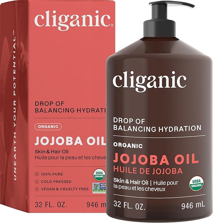 Cliganic Organic Jojoba Oil 32 oz, 100% Pure | Bulk, Natural Cold Pressed Unrefined Hexane Free Oil for Hair & Face-FemmiqueWomen