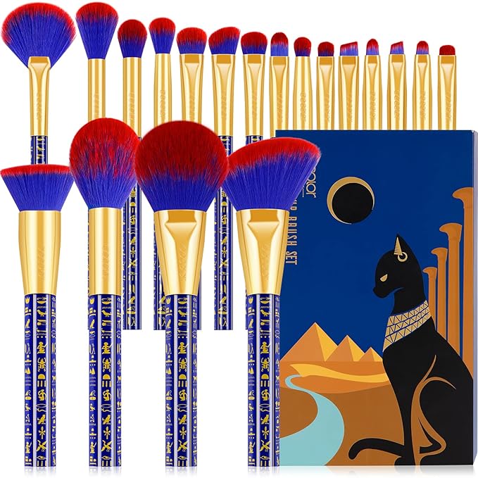 Docolor Makeup Brushes 19Pcs Makeup Brush Set Premium Gift Synthetic Powder Kabuki Foundation Contour Blush Concealer Eye Shadow Blending Liner Make Up Brush Kit, Ancient Egyptian Series-FemmiqueWomen