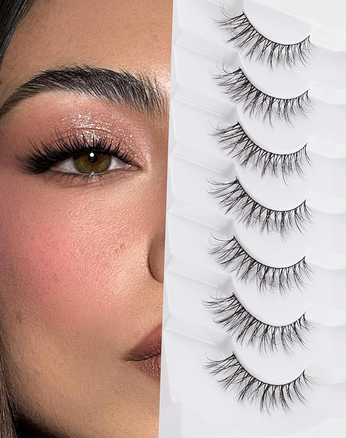Cat eye Lashes Natural Wispy Lash Strip Natural Look Flared Eyelashes Fairy False Eye Lashes Fluffy False Eyelashes Soft 7 Pairs D97-FemmiqueWomen