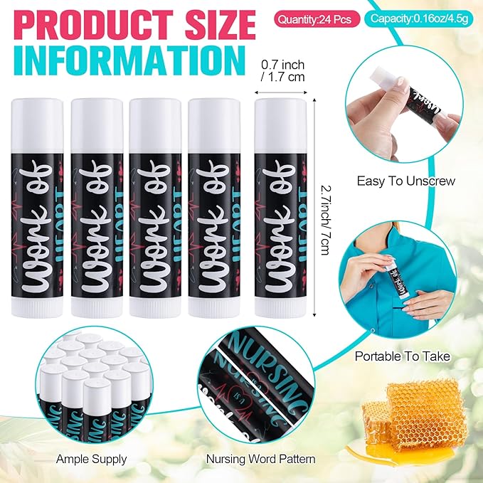 24 Pcs Nurse Appreciation Gifts Bulk Lip Balm Bulk for Women Nurses Thank You Gifts Honey Flavor Lip Balm Nursing Doctor Gifts for Nurse Week Graduation-FemmiqueWomen