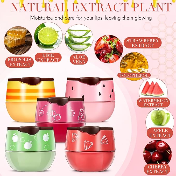 12 Pcs Bee Lip Balm Honey Pot with Brush Propolis Lip Mask Overnight, Moisturizing Hydrating Lip Sleeping Mask Prevention Dry and Cracked(Honey+Strawberry+Watermelon+Apple Lime+Cherry)-FemmiqueWomen