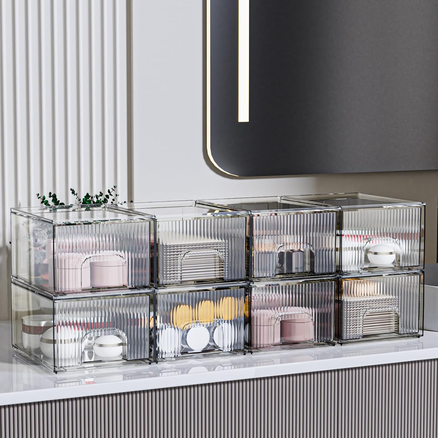 ZJIAI 8 Pack Clear Stackable Storage Drawer, Acrylic Drawer, Cosmetic Organizer, Plastic Organizer for Dresser, Under, Kitchen Cabinet, Pantry, Home Organization and Storage-FemmiqueWomen