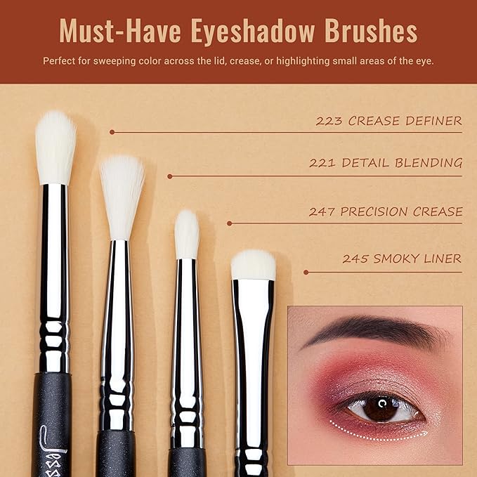 Jessup Eyeshadow Brush Set 11pcs Eye Makeup Brushes Set Professional Eye Shadow Brush Blending Brush Shader Crease Brush Black T340-FemmiqueWomen