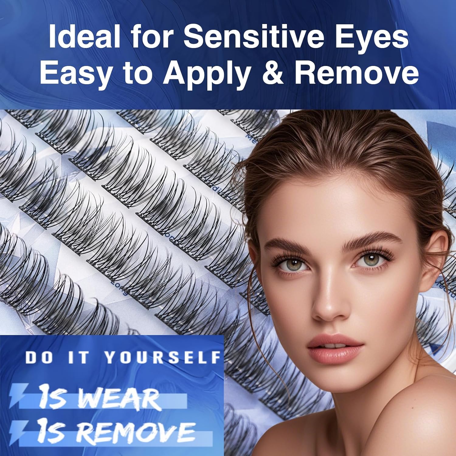 Self Adhesive Eyelash Clusters, 72PCS No Glue Needed Press On Lashes, Natural Look Pre-Glued Cluster Lashes, Ultra-Thin & Lightweight, Easy Apply for Beginners (D Curl, No Residue, Long Lasting)-FemmiqueWomen