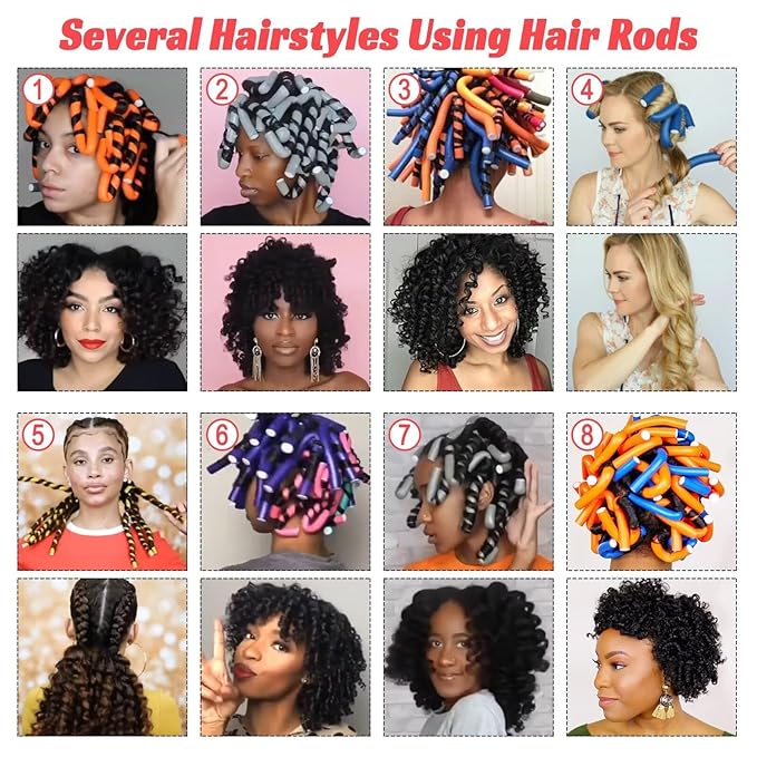 30PCS 9.45" Flexible Foam Curling Rods, Twist Heatless Hair Rollers for Women, Girls, Long and Short Hair, Sleep-In (0.71 x 9.45 Inch, Random Color)-FemmiqueWomen