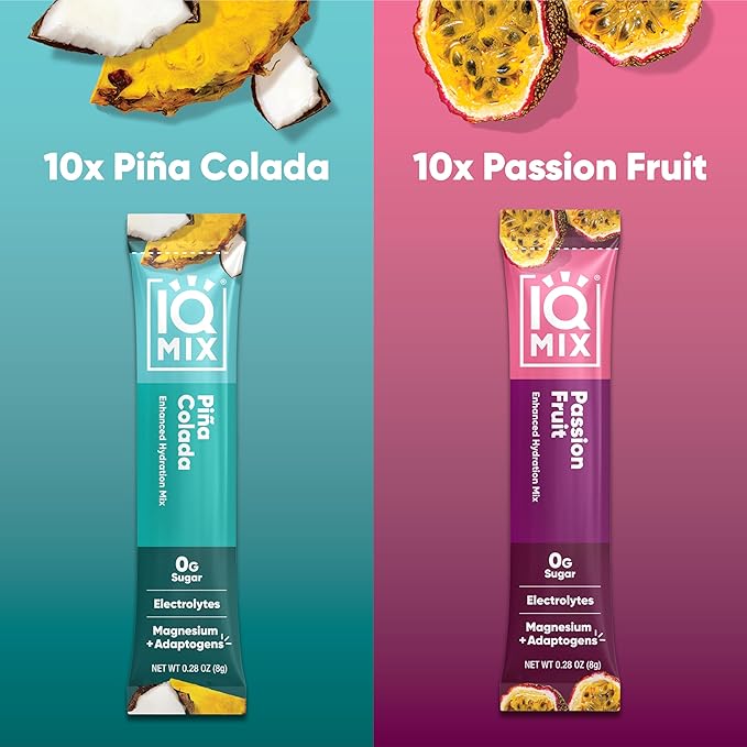 IQMIX Hydration Electrolyte Powder – 4-in-1 Formula for Hydration, Mental Clarity, Mood and Recovery – Sugar-Free Drink Mix, Keto, Magnesium L-Threonate, Lion’s Mane – 20 Count Tropical Variety Pack-FemmiqueWomen