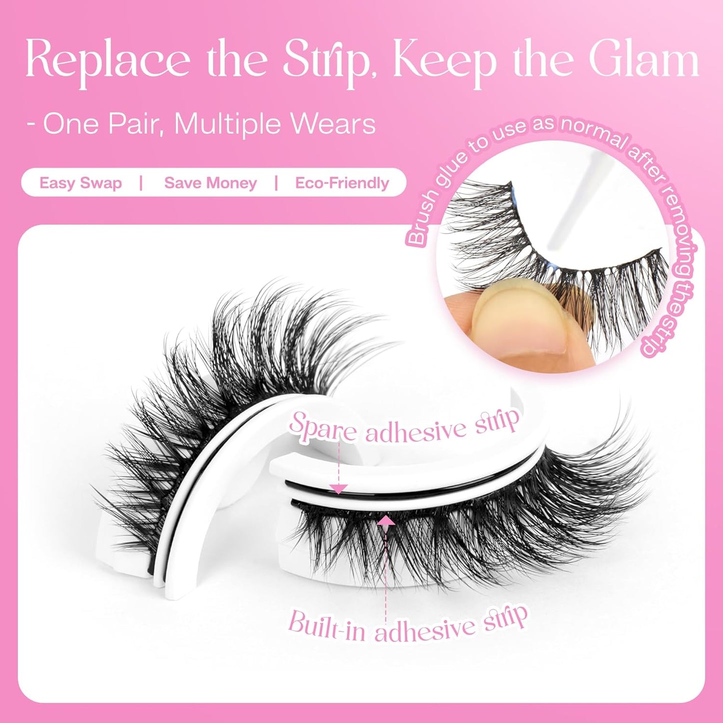 CALAILIS Self Adhesive Eyelashes 5 Pairs Natural Look Press On Lashes No Glue Need Eyelashes Reusable Cat Eye Wispy Self-adhesive False Lashes with Replacement Adhesive Strips (C105)-FemmiqueWomen