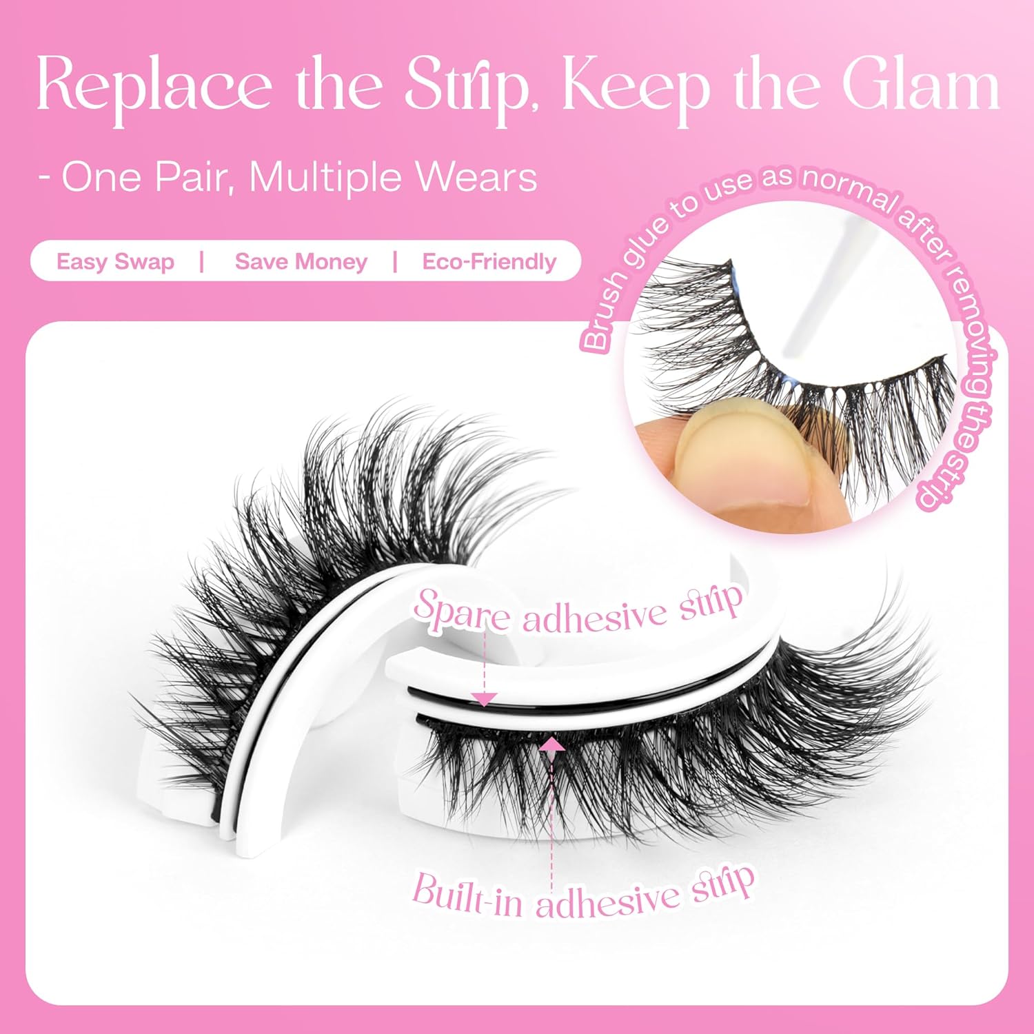 CALAILIS Self Adhesive Eyelashes 5 Pairs Natural Look Press On Lashes No Glue Need Eyelashes Reusable Cat Eye Wispy Self-adhesive False Lashes with Replacement Adhesive Strips (C105)-FemmiqueWomen
