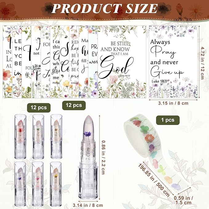 12 Sets Christian Lip Balms with Inspirational Bible Verse Card Bulk Gifts for Women Flower Sign Taste Lip Balm with Tag for Employee Coworker Teacher Family Church Wedding Favor-FemmiqueWomen