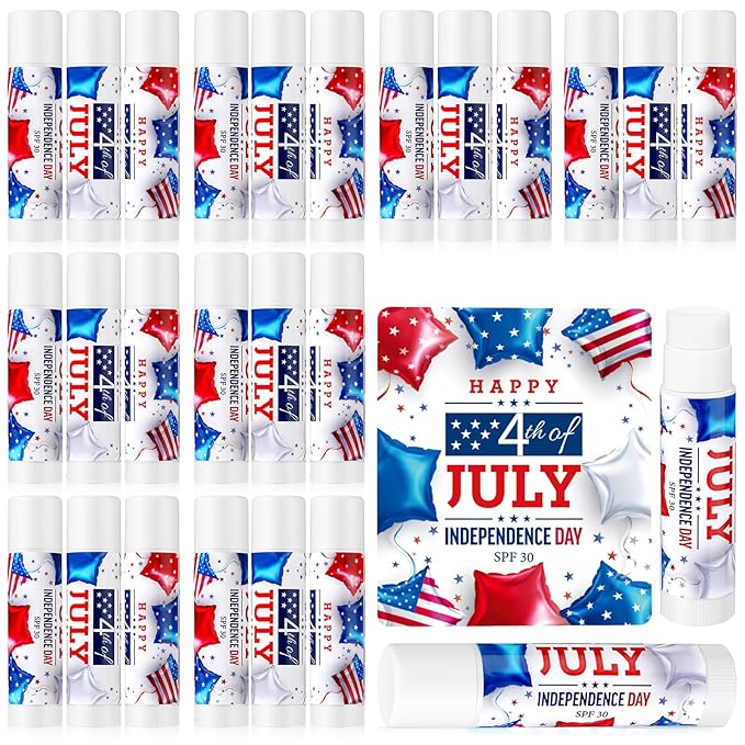 24 Pcs SPF 30 Lip Balm Bulk for Summer Wedding Baby Shower 4th of July Party Sunscreen Lip Balm Sticks Outdoor Travel Sunscreen Care Lip Balm for Thank You Gifts Party Supplies (4th of July)-FemmiqueWomen