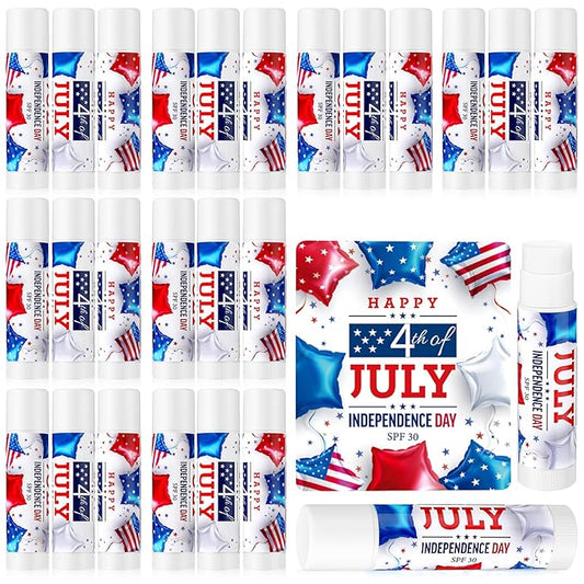 24 Pcs SPF 30 Lip Balm Bulk for Summer Wedding Baby Shower 4th of July Party Sunscreen Lip Balm Sticks Outdoor Travel Sunscreen Care Lip Balm for Thank You Gifts Party Supplies (4th of July)-FemmiqueWomen