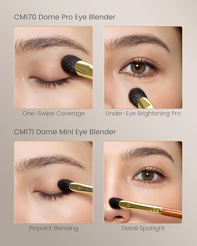 CM 170 & 171 Desert Oak Series Thumb Eyeshadow Brush DUO Set - Large & Small, Curved Finger Contour for Lid & Crease, Premium Goat Hair & Bubinga Handle, Perfect Pair for Blending, Shimmer & Detail-FemmiqueWomen