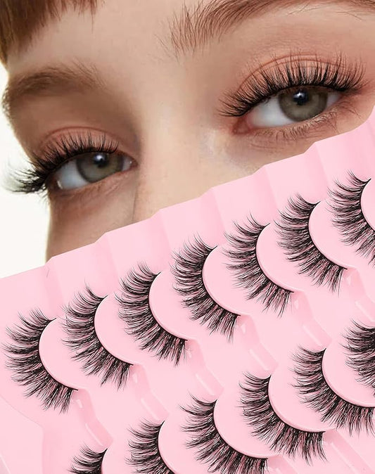 Wispy Mink Lashes Fluffy Lashes Natural Look C Curl False Eyelashes Natural Fake Lashes Wispies Eyelashes Short Eye Lashes Pack 7 Pairs-FemmiqueWomen