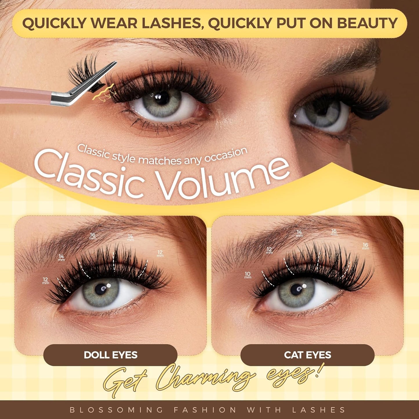 PopUp Self Adhesive Eyelashes Clusters, Press On Lashes Pre Glued Eyelash Extension Kit with Lash Tweezer,10-16mm No Glue No Remover Needed Self Adhesive Lashes Clusters CT50-FemmiqueWomen