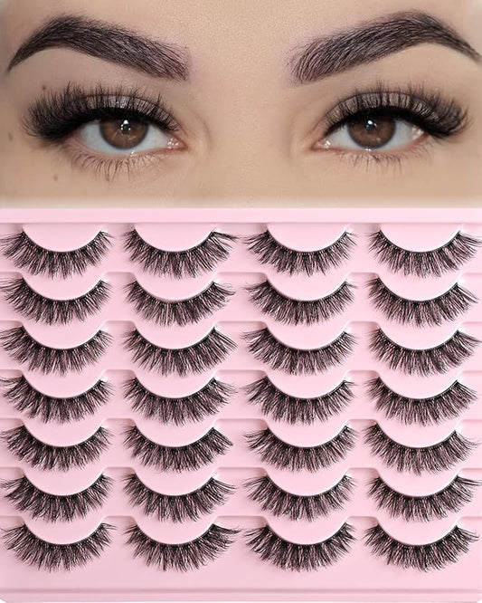 FARRED Cat Eye Lashes False Eyelashes Short Wispy Lash Strips Volume Eyelash 14 Pairs Cateye Medium Length False Clear Band Lashes Natural Looking Hybrid Clusters Full Strip Lashes (F25 | 8-14mm)-FemmiqueWomen