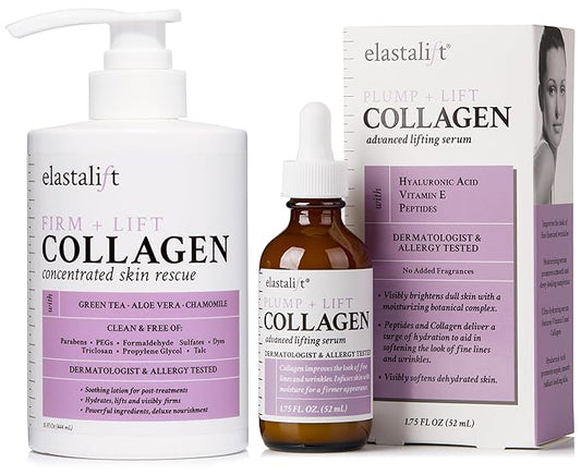 Elastalift Collagen Serum For Face + Collagen Body Cream & Face Moisturizer 2pc Skin Care Bundle| Collagen Face Serum + Body Lotion For Skin Tightening To Lift, Plump, & Firm Sagging Skin, 2PC Set-FemmiqueWomen